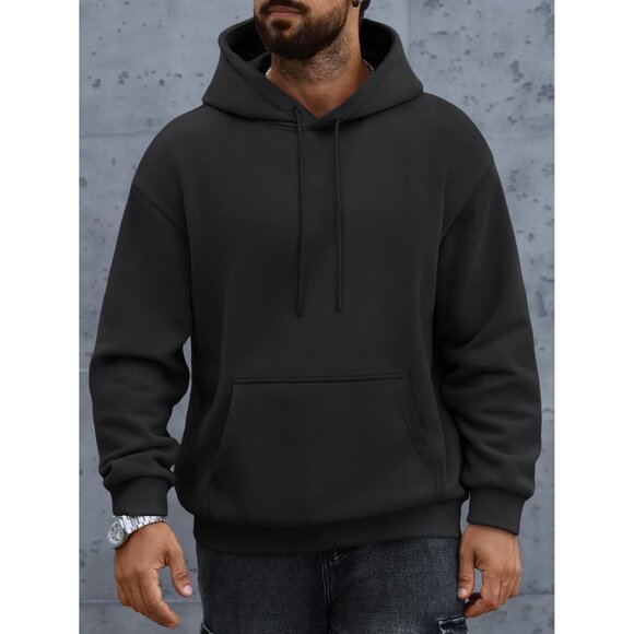 Mens Oversized Hoodies Fall Sweatshirt Winter Fleece Hooded Collar Drawstring Pu - Picture 2 of 6